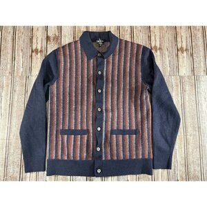 Todd Snyder Merino full placket polo cardigan sz M color striped navy mspr 248